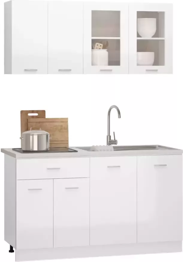 Vida XL vidaXL 4-delige Keukenkastenset bewerkt hout hoogglans wit-VXL-3067660 - Foto 4