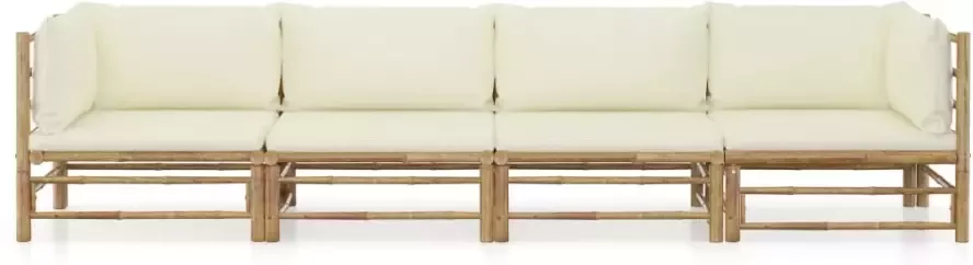 VIDAXL 4-delige Loungeset met crèmewitte kussens bamboe - Foto 3