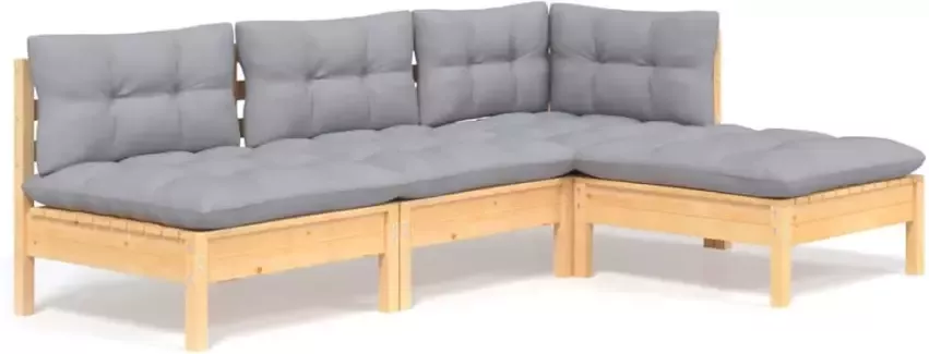 VidaXL 4-delige Loungeset met grijze kussens grenenhout - Foto 2