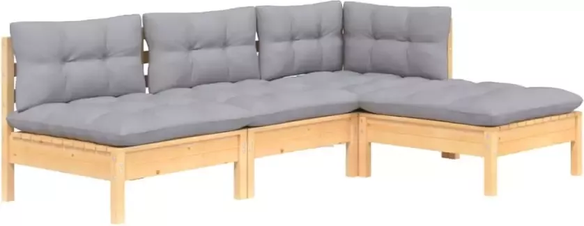 VidaXL 4-delige Loungeset met grijze kussens grenenhout - Foto 3