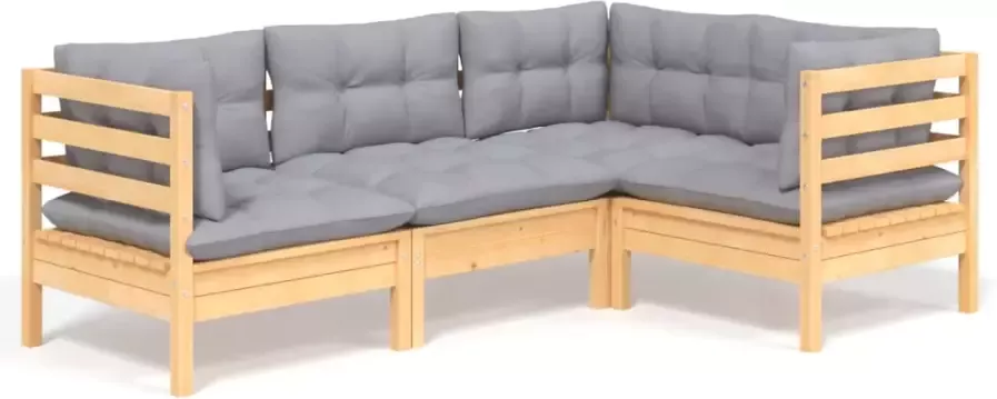 VidaXL 4-delige Loungeset met grijze kussens grenenhout - Foto 2