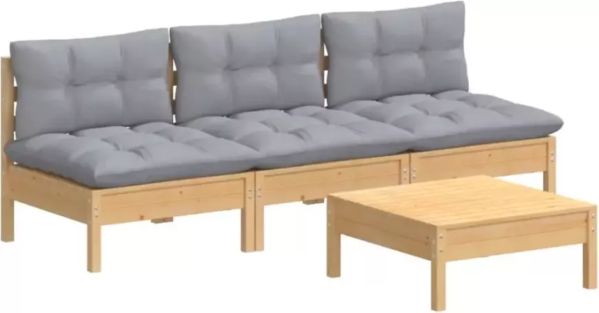 VidaXL 4-delige Loungeset met grijze kussens grenenhout - Foto 2