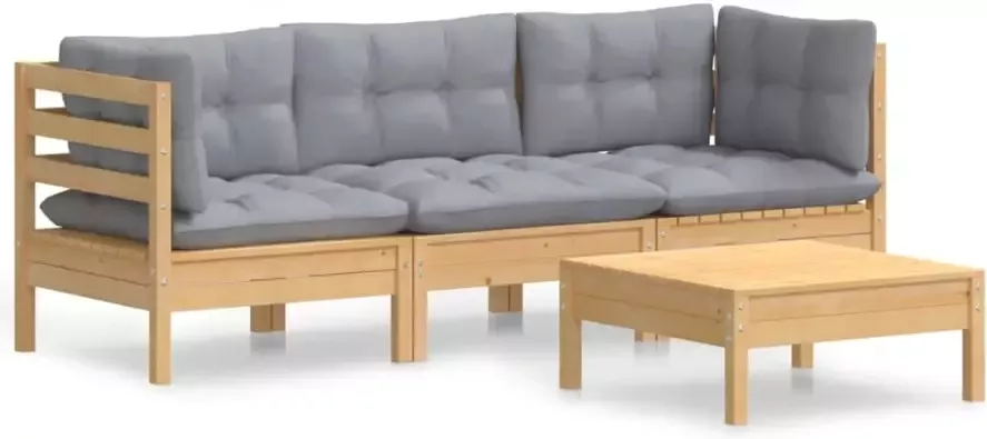 VIDAXL 4-delige Loungeset met grijze kussens grenenhout - Foto 2