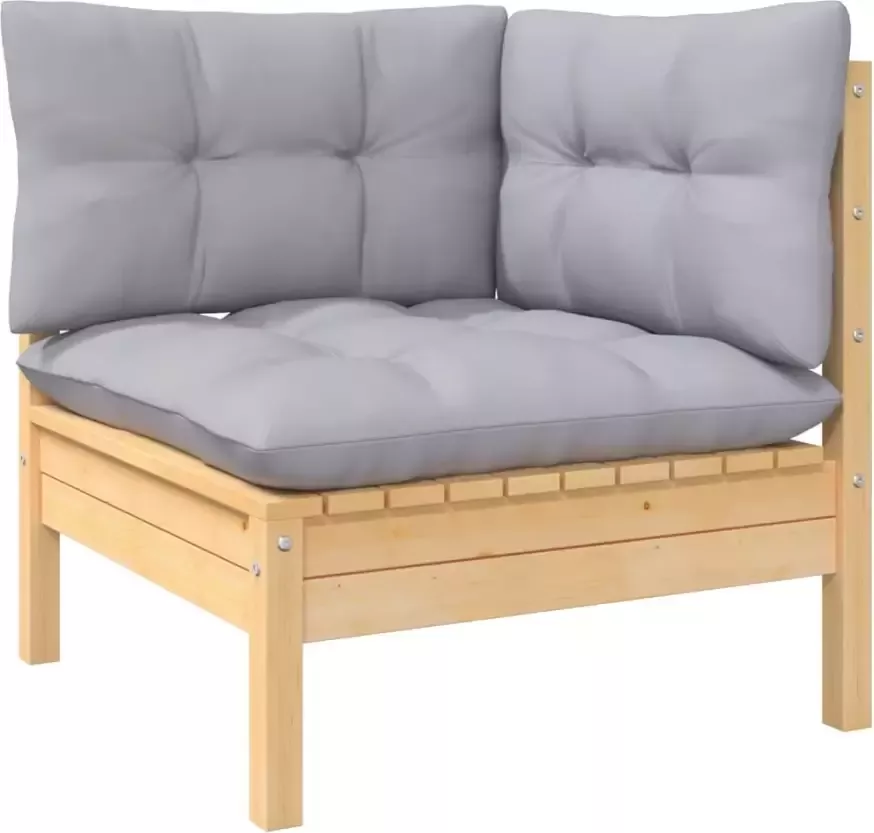 VIDAXL 4-delige Loungeset met grijze kussens grenenhout