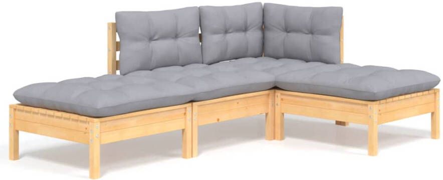VidaXL 4-delige Loungeset met grijze kussens massief grenenhout - Foto 2