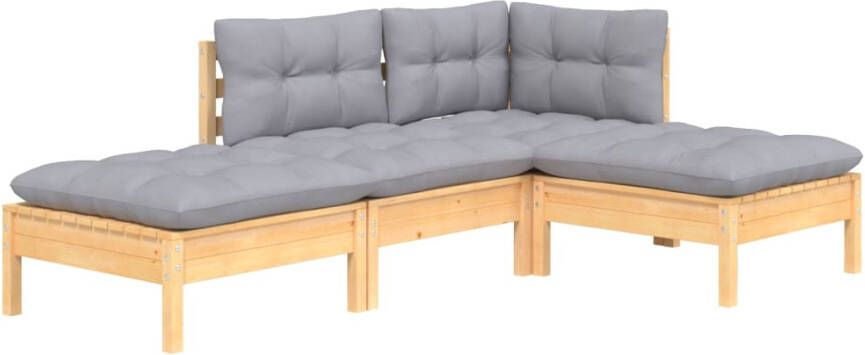 VidaXL 4-delige Loungeset met grijze kussens massief grenenhout - Foto 3
