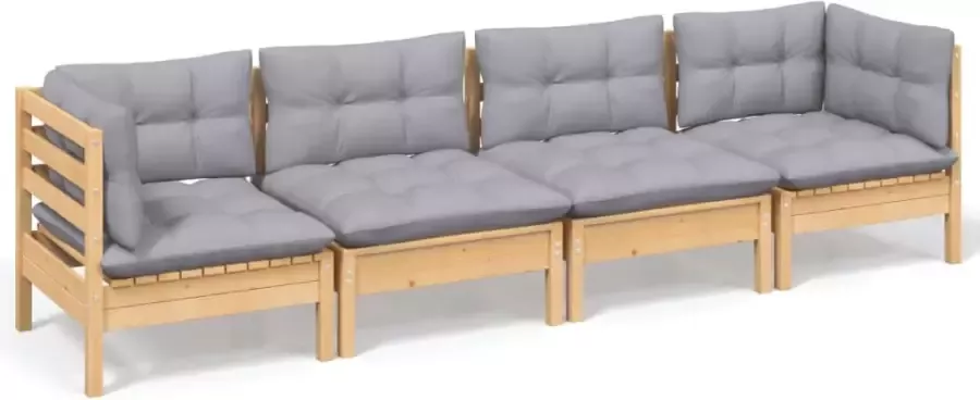 VidaXL 4-delige Loungeset met grijze kussens massief grenenhout - Foto 2