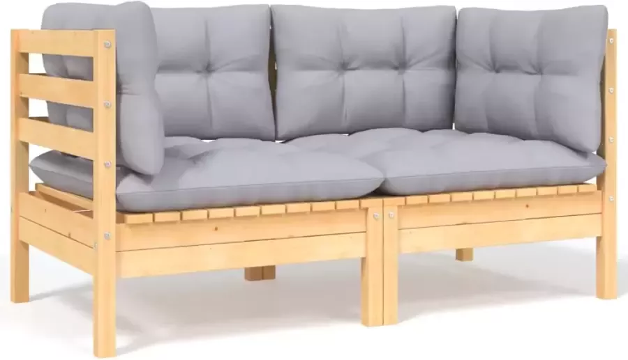 VidaXL 4-delige Loungeset met grijze kussens massief grenenhout