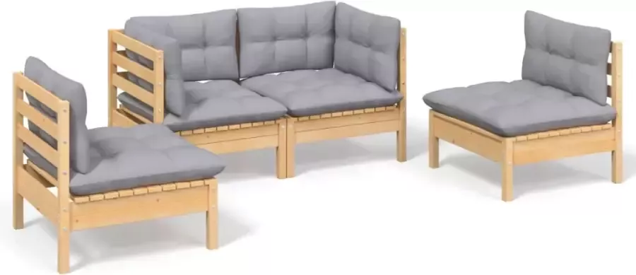 VidaXL 4-delige Loungeset met grijze kussens massief grenenhout - Foto 2