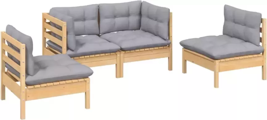 VidaXL 4-delige Loungeset met grijze kussens massief grenenhout - Foto 3