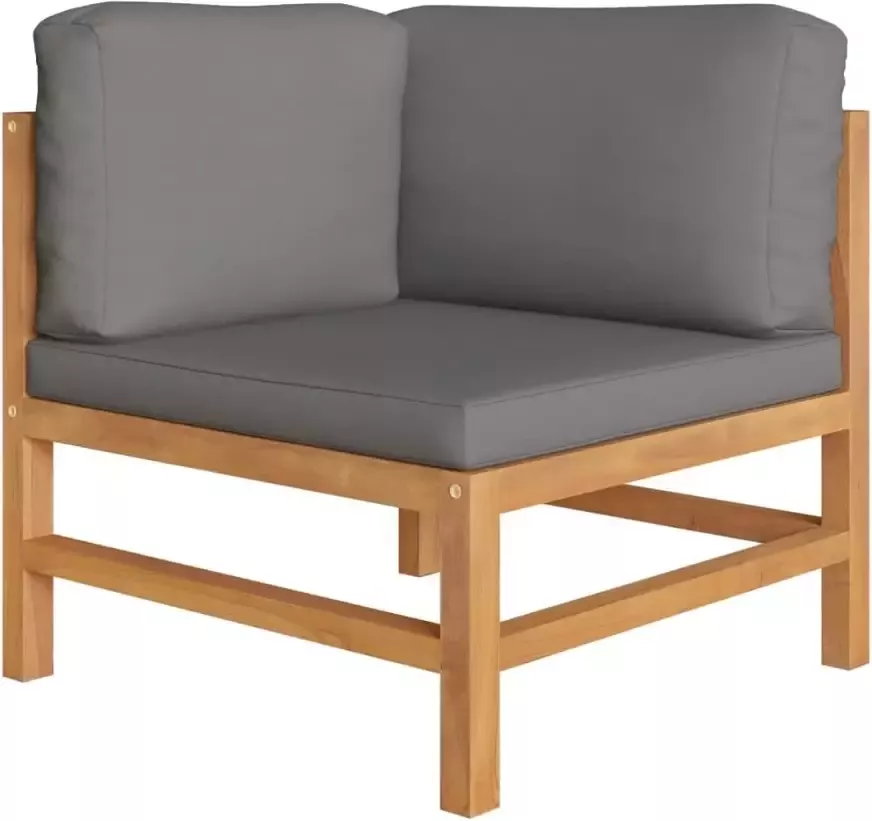 VidaXL 4-delige Loungeset met grijze kussens massief teakhout - Foto 2