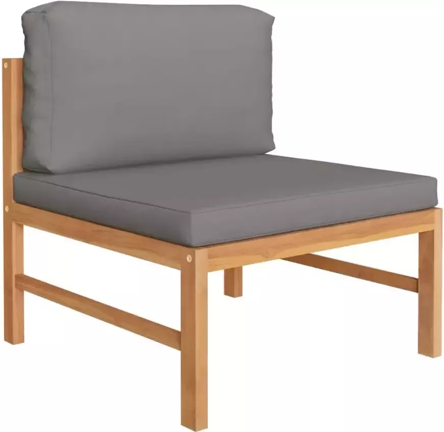 VidaXL 4-delige Loungeset met grijze kussens massief teakhout - Foto 1