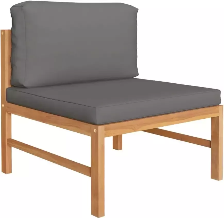 VIDAXL 4-delige Loungeset met grijze kussens massief teakhout