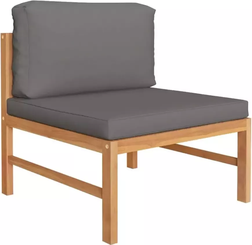 VIDAXL 4-delige Loungeset met grijze kussens massief teakhout