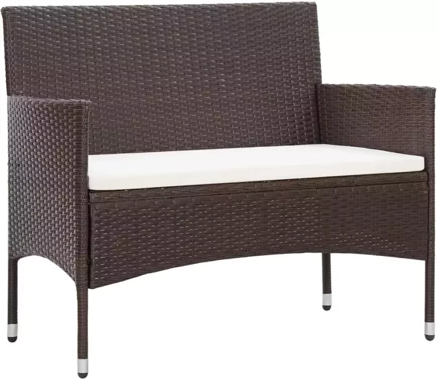 VIDAXL 4-delige Loungeset met kussens poly rattan bruin - Foto 2