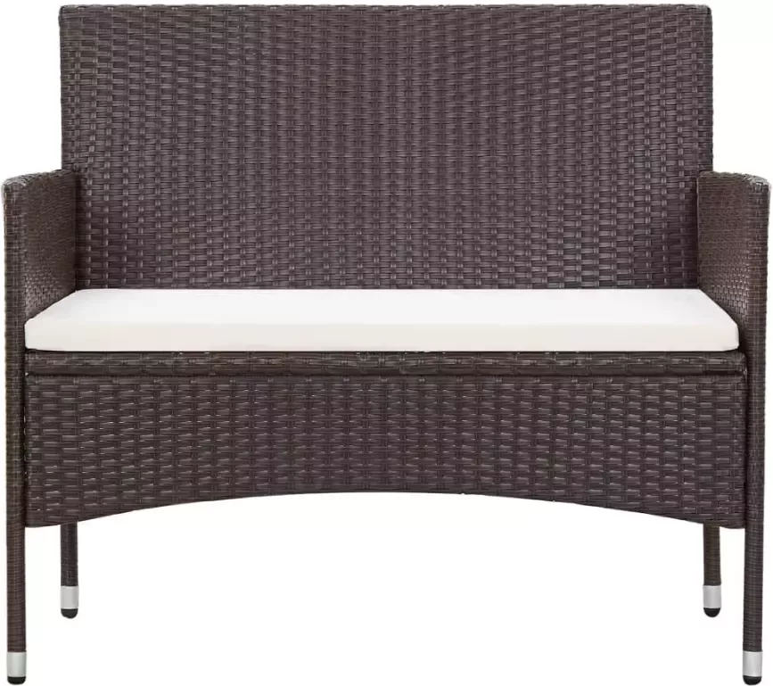 VIDAXL 4-delige Loungeset met kussens poly rattan bruin