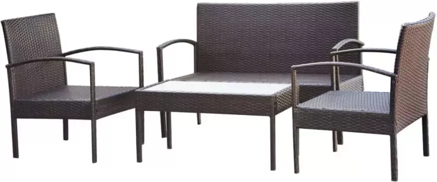 VIDAXL 4-delige Loungeset met kussens poly rattan bruin - Foto 3