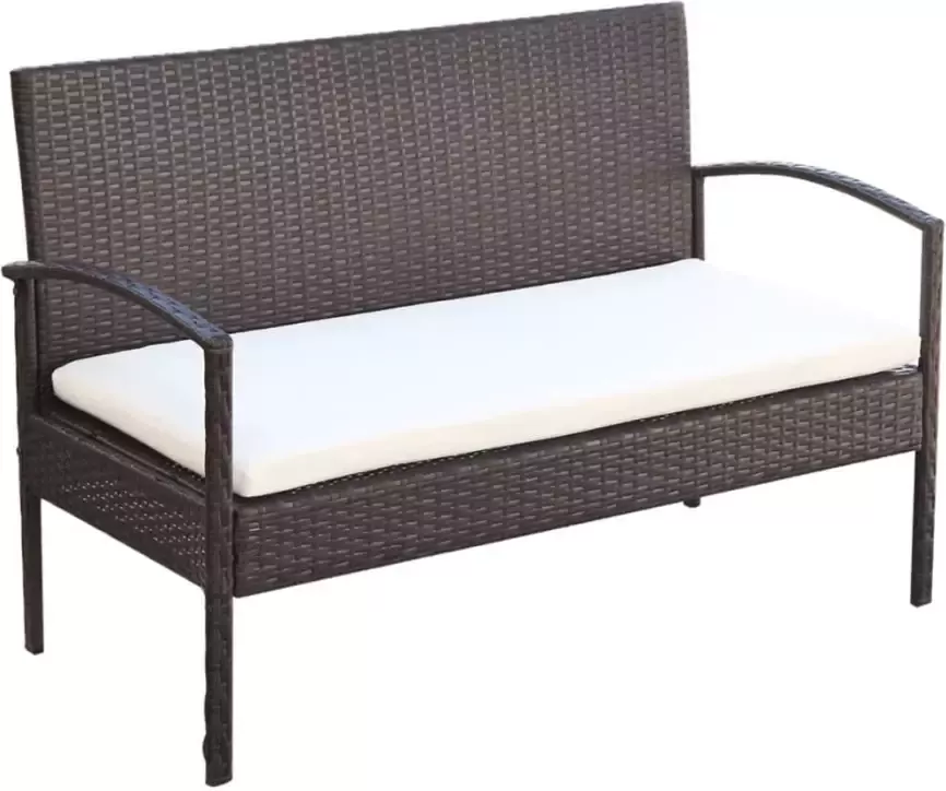 VIDAXL 4-delige Loungeset met kussens poly rattan bruin