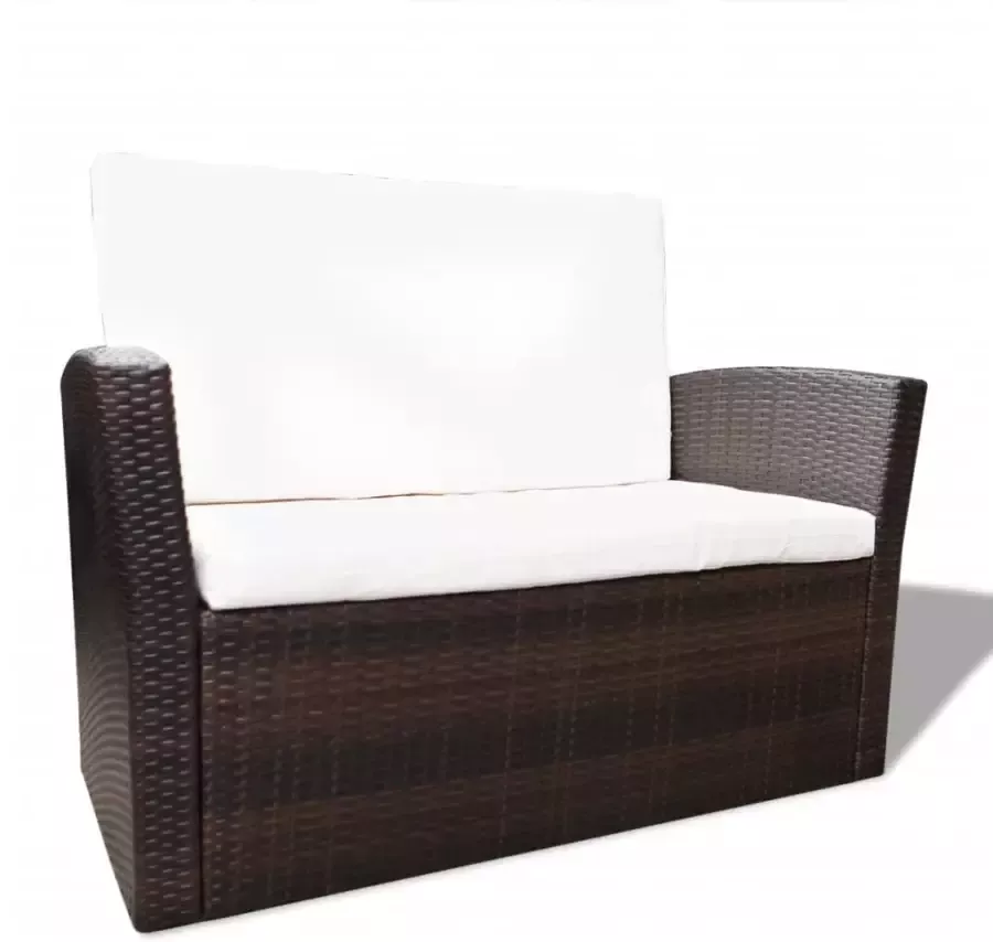 VIDAXL 4-delige Loungeset met kussens poly rattan bruin