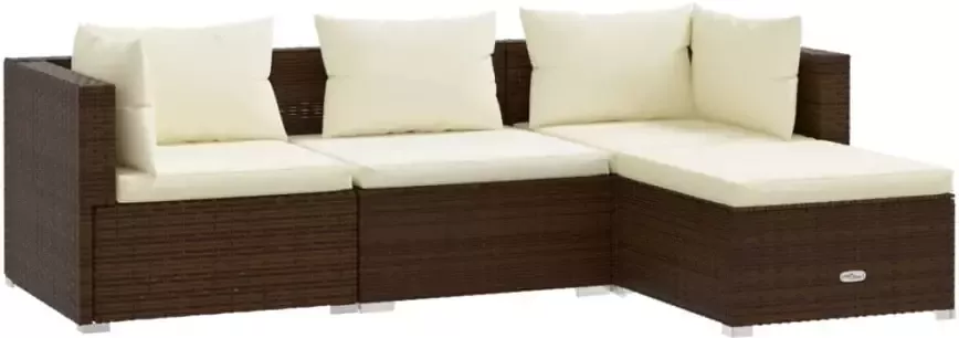 VIDAXL 4-delige Loungeset met kussens poly rattan bruin - Foto 3