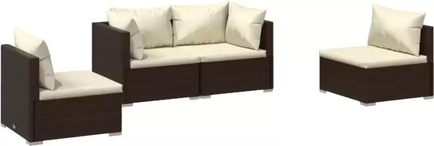 VidaXL 4-delige Loungeset met kussens poly rattan bruin - Foto 3