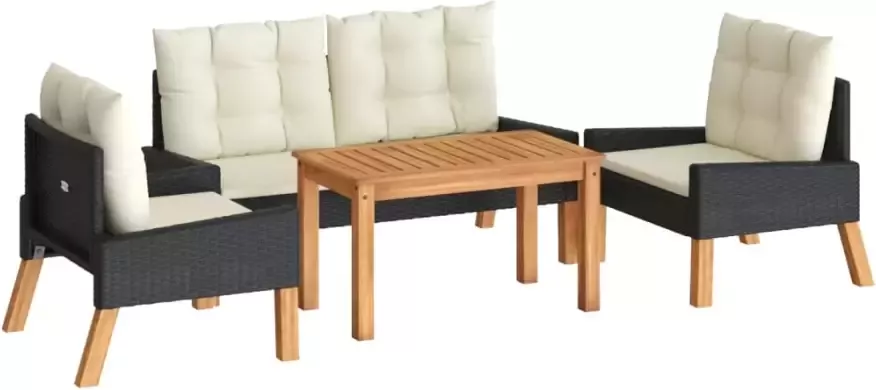 VIDAXL 4-delige Loungeset met kussens poly rattan en massief hout - Foto 3