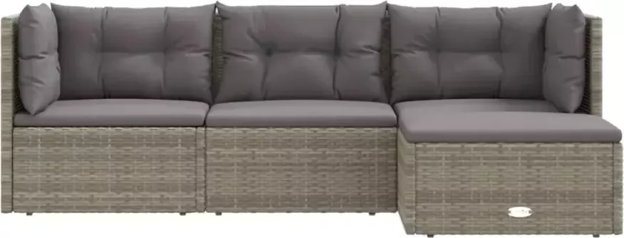 VIDAXL 4-delige Loungeset met kussens poly rattan grijs - Foto 2