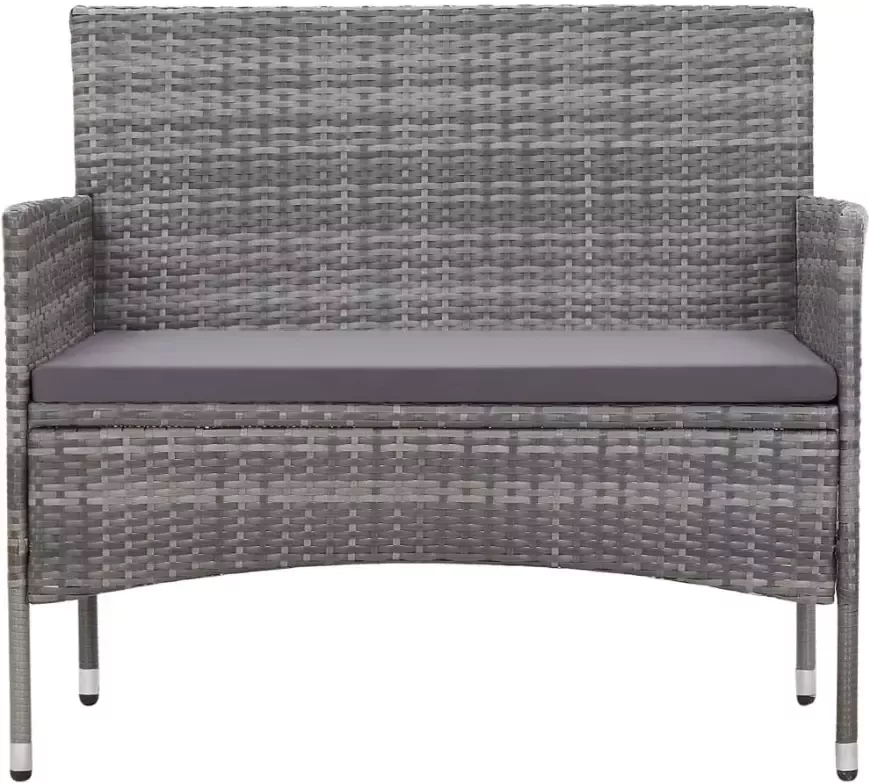 VidaXL 4-delige Loungeset met kussens poly rattan grijs