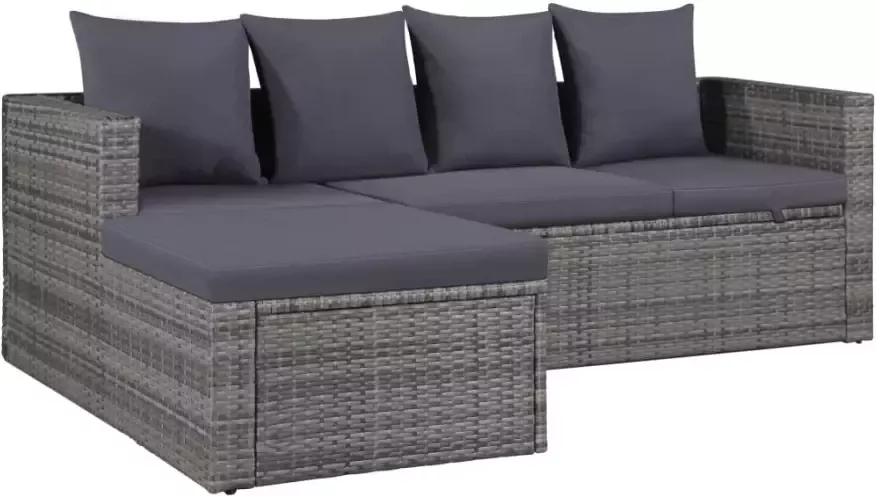 VIDAXL 4-delige Loungeset met kussens poly rattan grijs