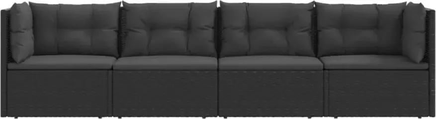 VIDAXL 4-delige Loungeset met kussens poly rattan zwart - Foto 3
