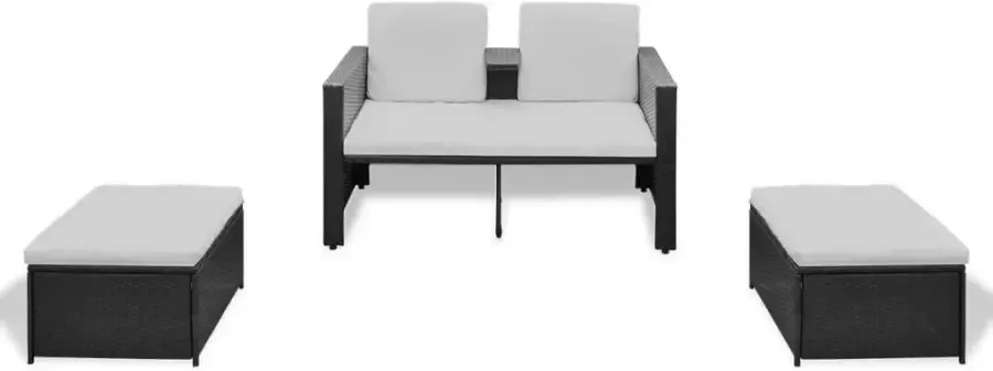 VIDAXL 4-delige Loungeset met kussens poly rattan zwart - Foto 2