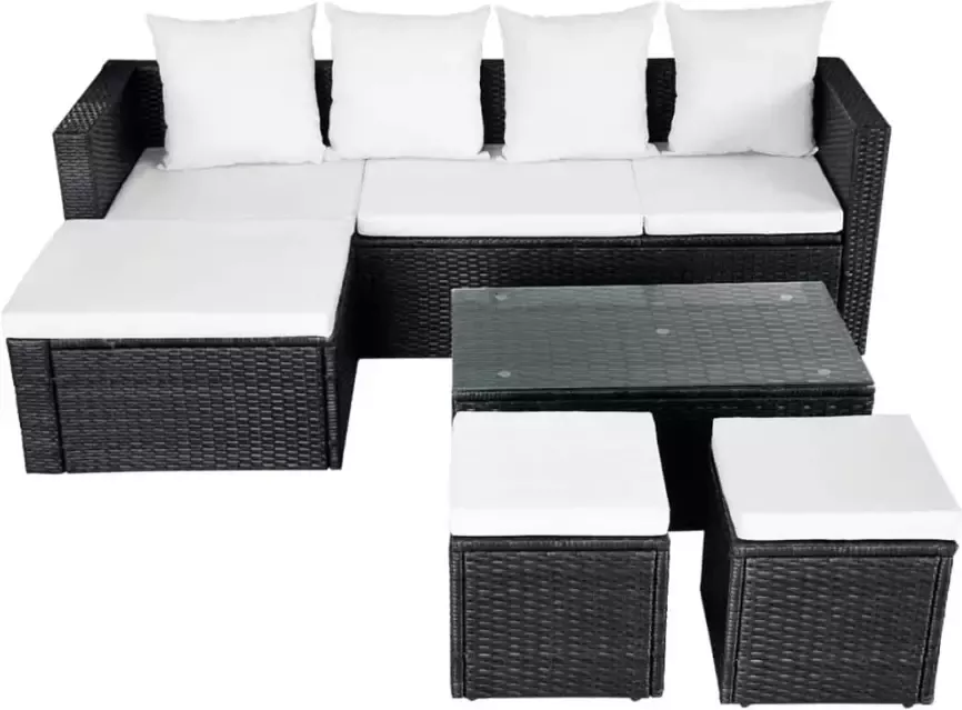 VIDAXL 4-delige Loungeset met kussens poly rattan zwart