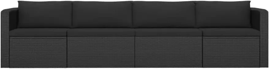 VIDAXL 4-delige Loungeset met kussens poly rattan zwart - Foto 3