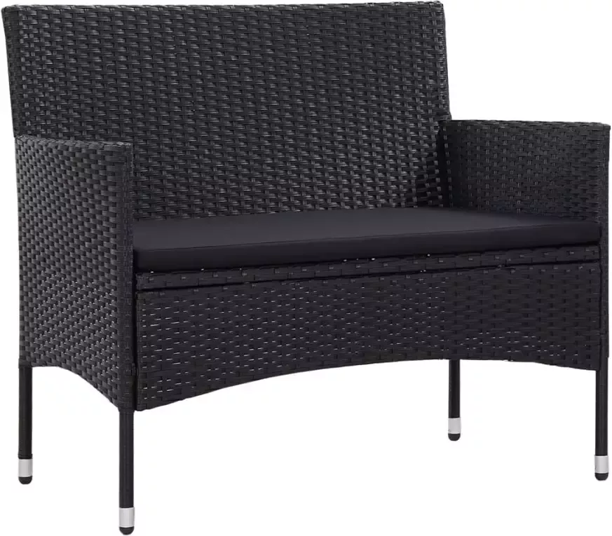 VidaXL 4-delige Loungeset met kussens poly rattan zwart - Foto 2