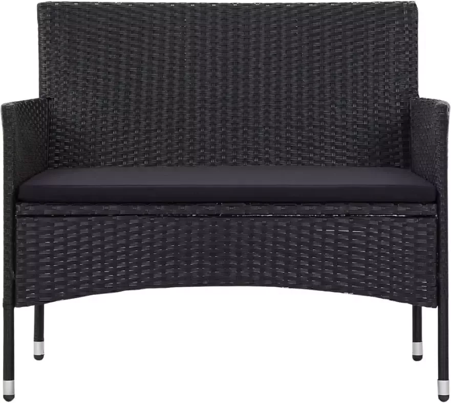 VidaXL 4-delige Loungeset met kussens poly rattan zwart