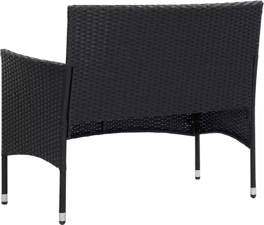 VidaXL 4-delige Loungeset met kussens poly rattan zwart - Foto 3