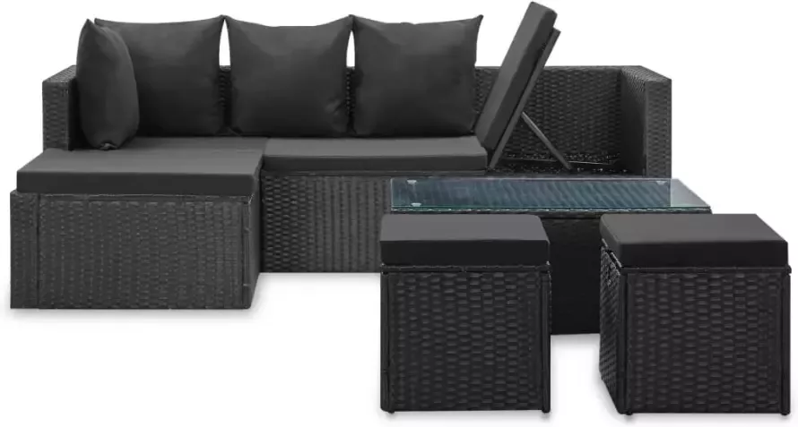 VidaXL 4-delige Loungeset met kussens poly rattan zwart