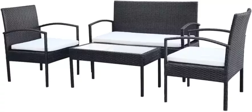 VIDAXL 4-delige Loungeset met kussens poly rattan zwart - Foto 2