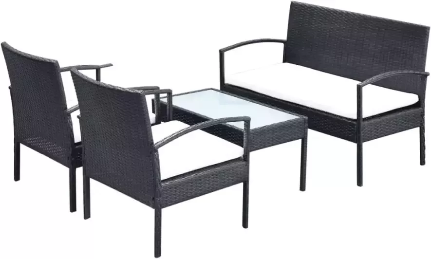 VIDAXL 4-delige Loungeset met kussens poly rattan zwart