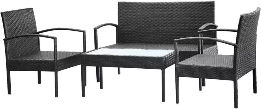 VIDAXL 4-delige Loungeset met kussens poly rattan zwart - Foto 3