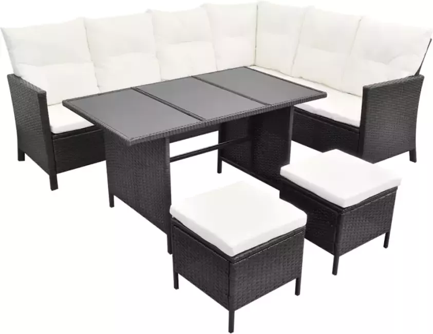 VIDAXL 4-delige Loungeset met kussens poly rattan zwart