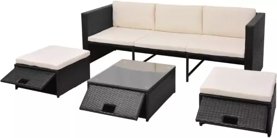 VIDAXL 4-delige Loungeset met kussens poly rattan zwart