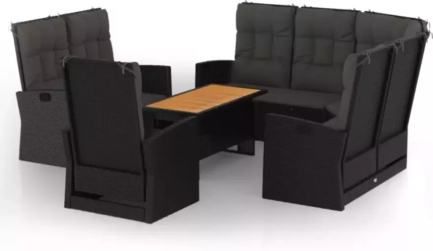 VidaXL 4-delige Loungeset met kussens poly rattan zwart