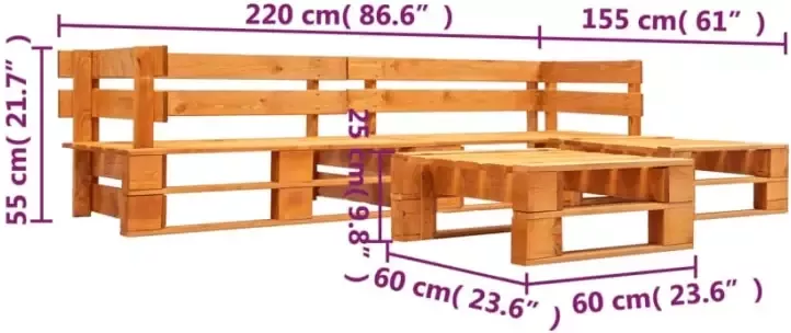 VIDAXL 4-delige Loungeset pallet hout honingbruin