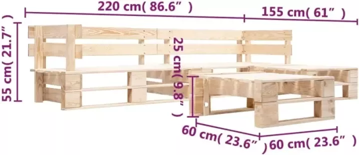 VIDAXL 4-delige Loungeset pallet hout naturel