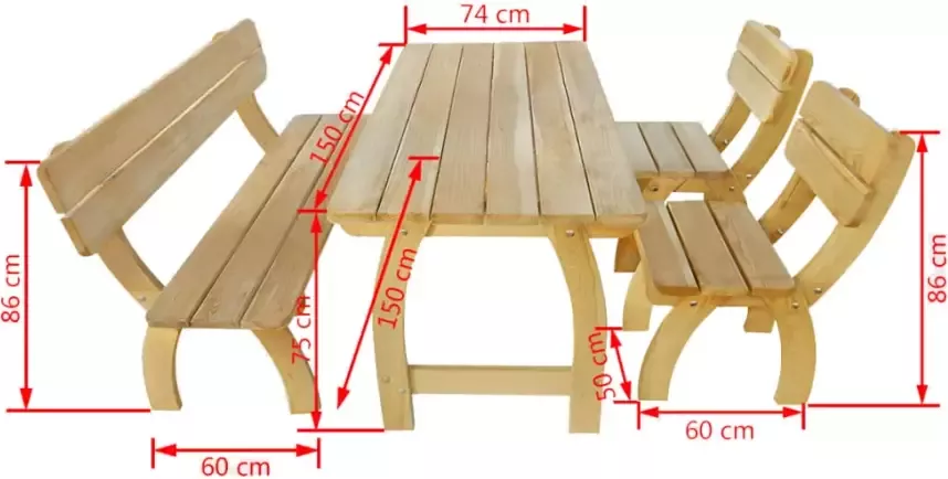 VidaXL 4-delige Tuinset geïmpregneerd grenenhout - Foto 3