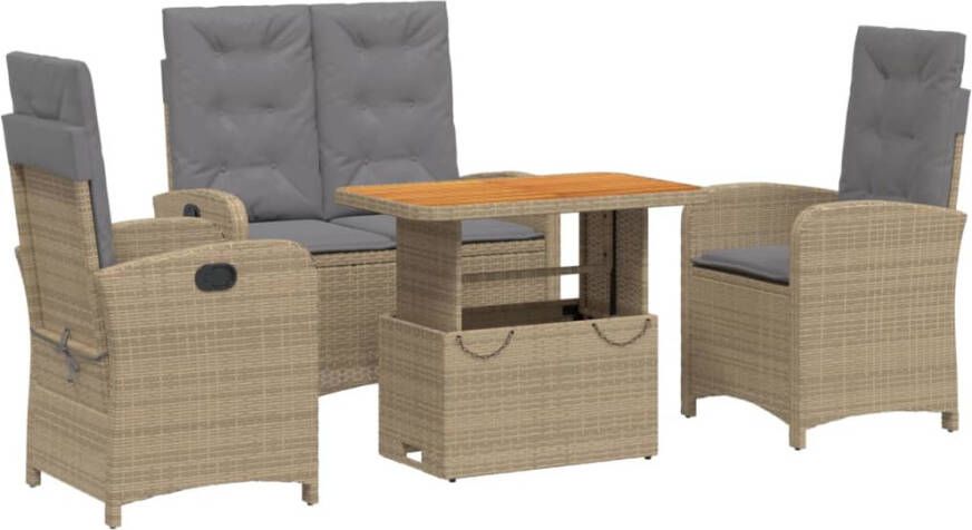 VIDAXL 4-delige Tuinset met kussens poly rattan beige - Foto 3