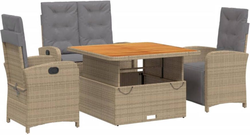 VIDAXL 4-delige Tuinset met kussens poly rattan beige - Foto 2