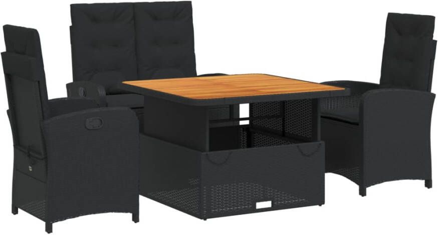 VIDAXL 4-delige Tuinset met kussens poly rattan zwart - Foto 2