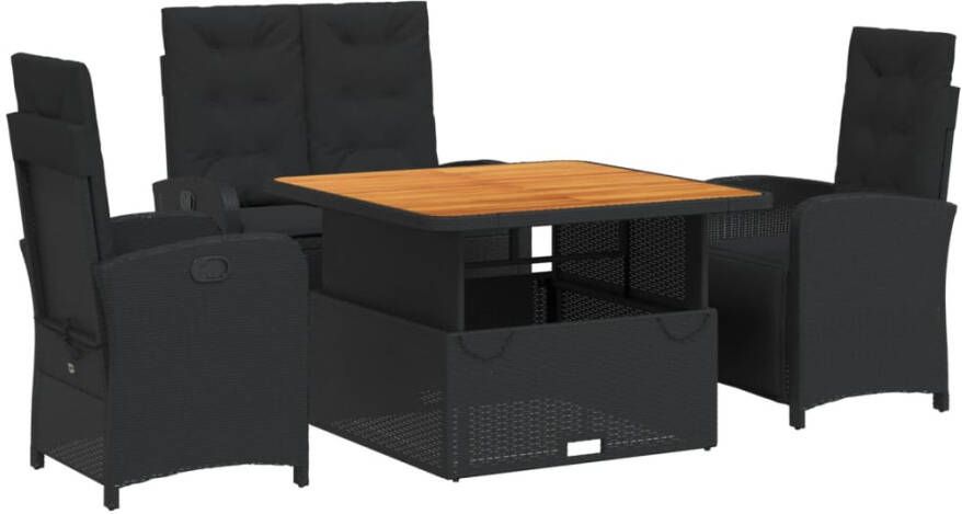 VIDAXL 4-delige Tuinset met kussens poly rattan zwart - Foto 2